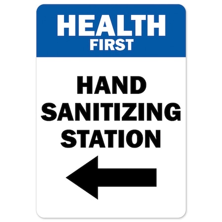 Signmission Public Safety, 3.5" Height, Decal, 5" x 3.5", Health First Hand Sanitizing Station Left Arrow, PK10 OS-NS-D-35--10PK25468